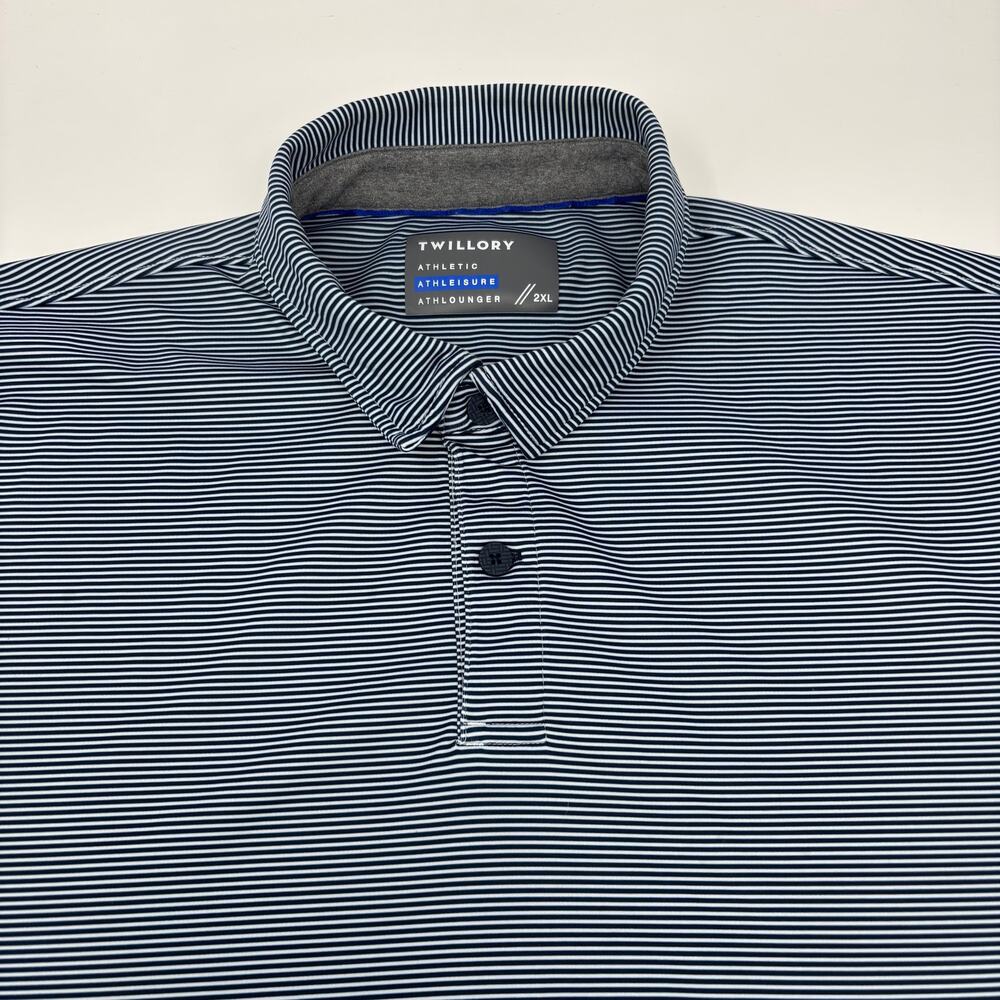 Twillory Mens 2XL Blue Striped Athletic Short Sleeve Polo Shirt